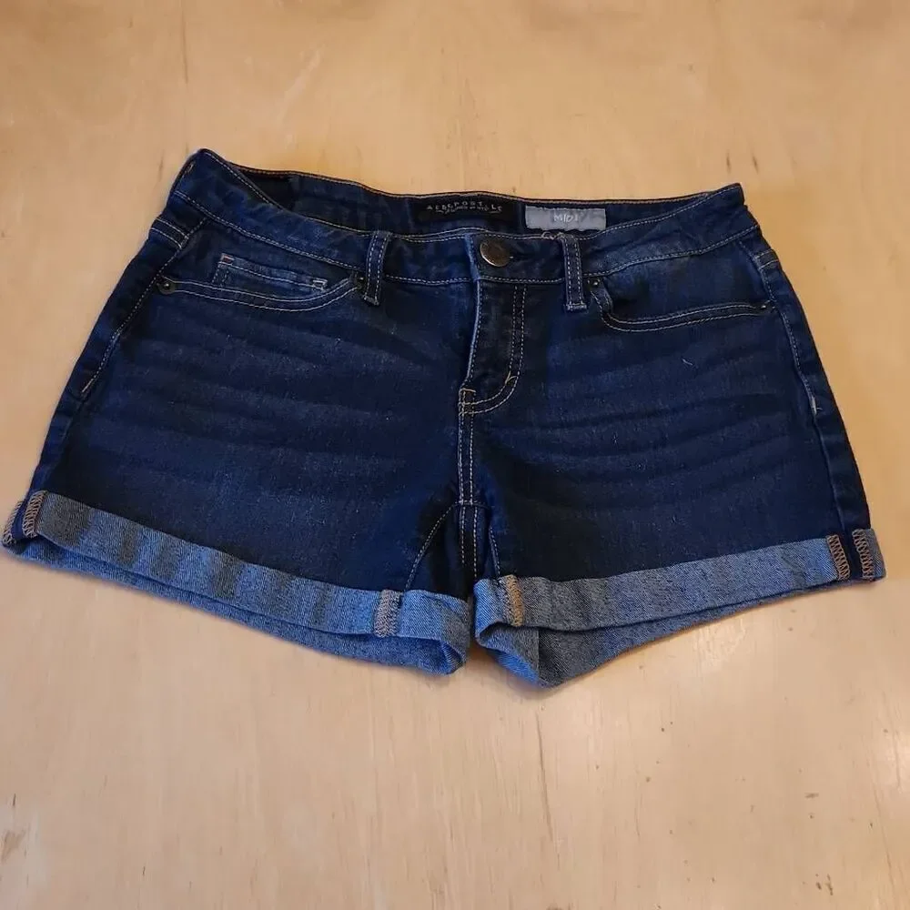 Aeropostale midi dark denim jean shorts women's size 0
